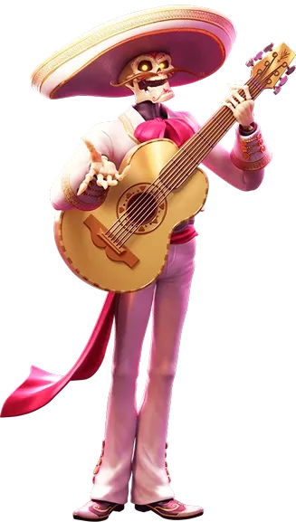 A skeletal mariachi musician playing a guitar